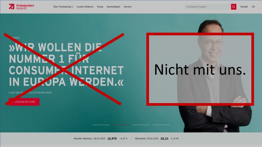 ProSiebenSat.1-Gruppe: Nummer 1 - nicht mit uns (Screenshot 01.03.2020)