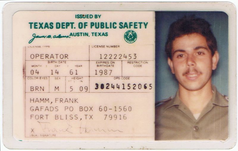 Driver License for Frank Hamm, issued by Texas Dept. of Public Safety