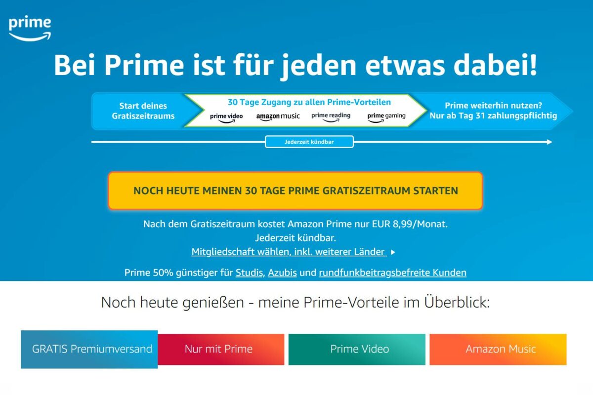 "Amazon: Bei Prime ist für jeden etwas dabei!" (Screenshot Amazon Prime)