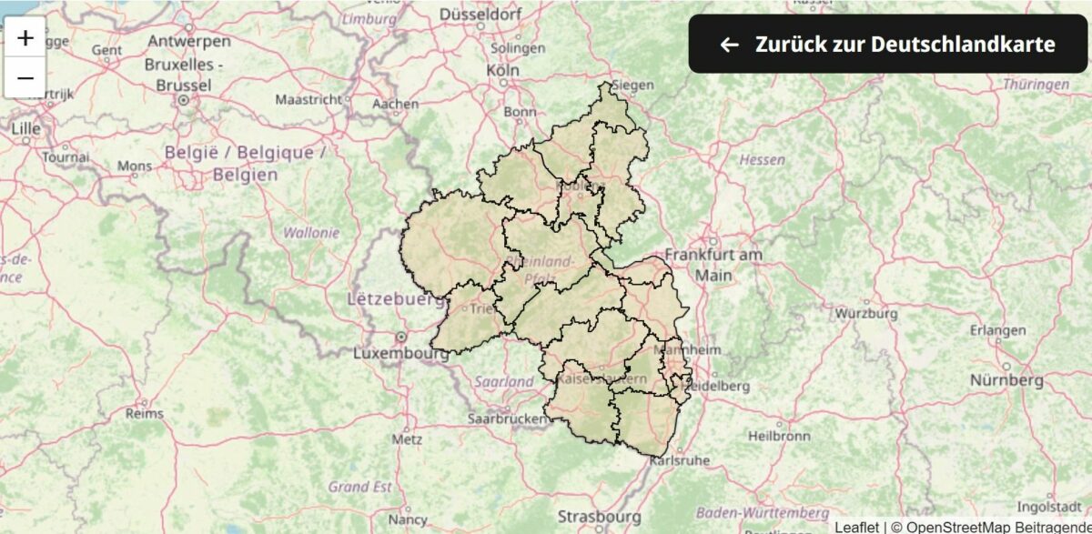Wahlkreiskarte des Deutschen Bundestages mit Wahlkreisen von Rheinland-Pfalz (Screenshot vom 14.3.24)